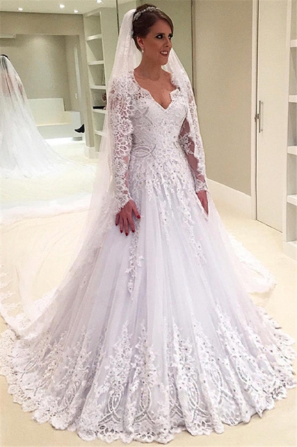 Forme Princesse Traîne moyenne Col en V Tulle Robes de mariée 2021 avec Appliques