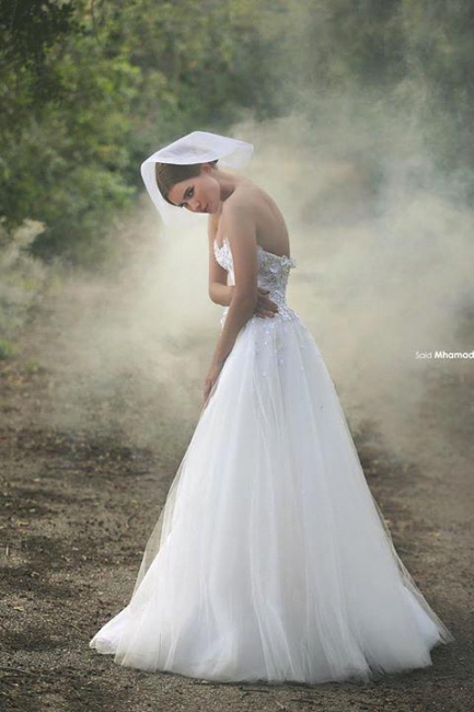 Forme Princesse Longueur ras du sol Col en cœur Tulle Robes de mariée 2021 avec Appliques