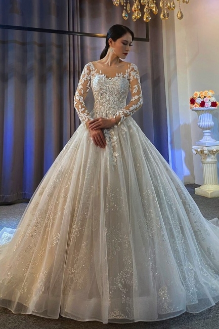 Robes de mariée princesse extravagantes | Robes de mariée en dentelle avec manches