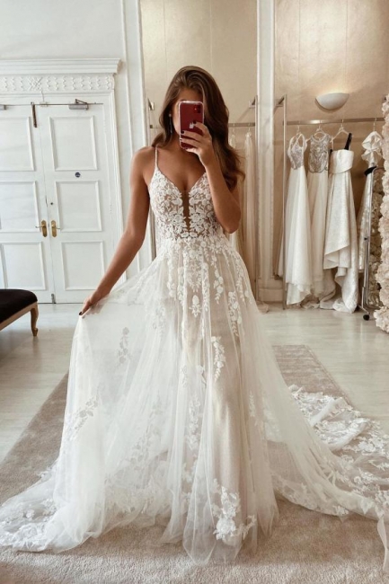 Robes de mariée simples en dentelle | Robes de mariée Une ligne pas cher