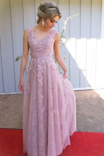 Robe de soirée longue rose | Robes de soirée en dentelle pas cher