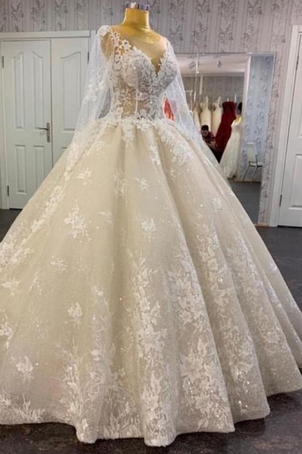 Robes de mariée princesse en dentelle | Robe de mariée à manches