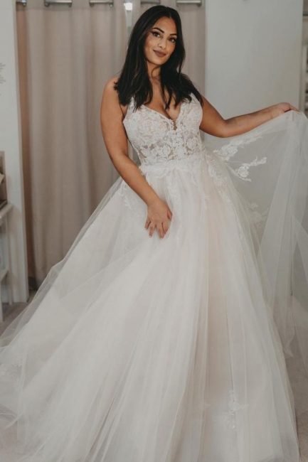 Robes de mariée élégantes en tulle | Robes de mariée Une ligne en dentelle