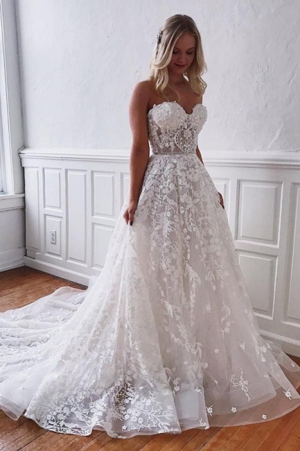 Superbes robes de mariée en dentelle | Robes de mariée blanches Une ligne