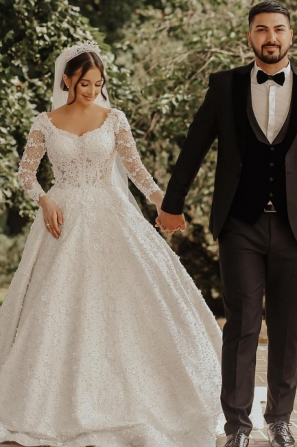 Robes de mariée en dentelle de luxe | Robes de mariée princesse avec manches