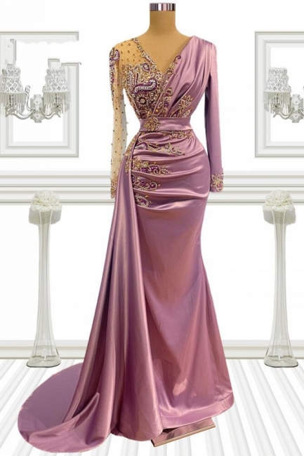 Robe de soirée longue rose | Robes de bal avec manches