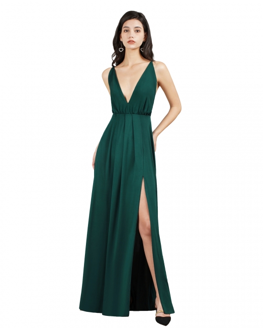 Robes de bal vert foncé | Robes de soirée longues décolleté en V