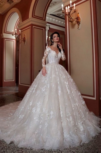 Robes de mariée chic avec manches | Robes de mariée princesse en dentelle