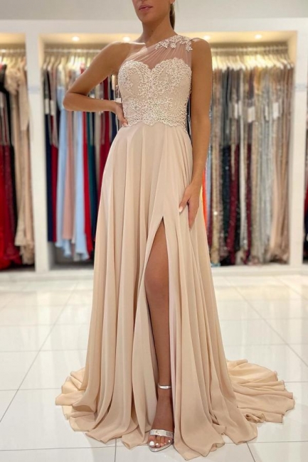 Robe de soirée simple avec dentelle | Longues Robes De Bal Pas Cher