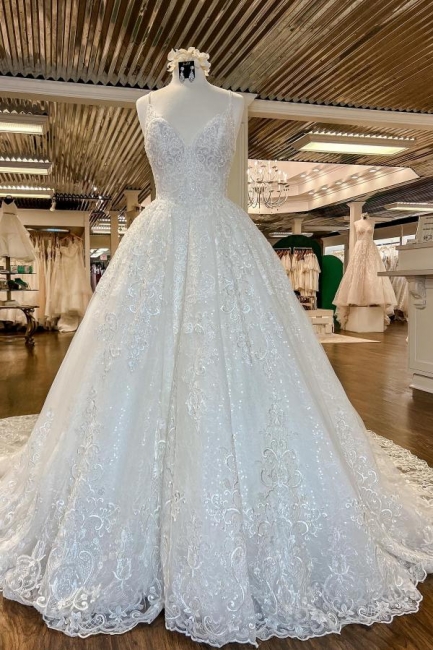 Belle robes de mariée A ligne | Crème robes de mariée en dentelle