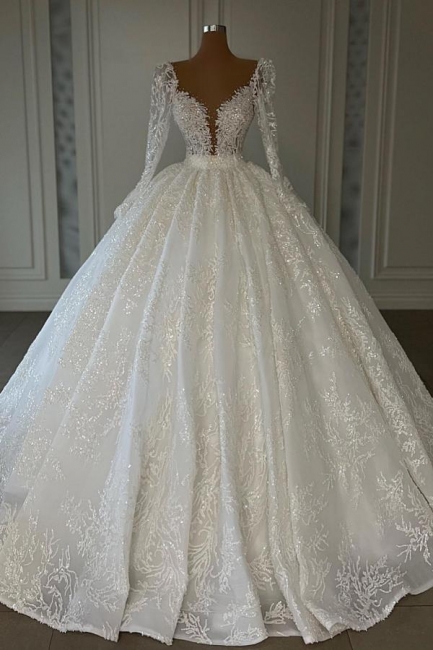 Robes de mariée de luxe avec manches | Robes de mariée princesse dentelle