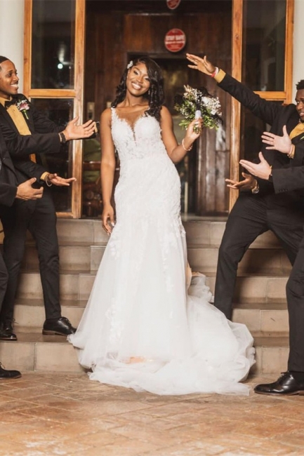 Robe de mariée sirène à bretelles dentelle sur mesure