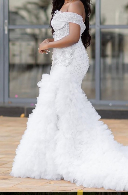 Robe de mariée sirène volumineuse extravagante avec dentelle tutu jupe