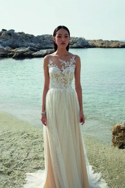 Robe de mariée simple A-ligne avec dentelle chic et élégante