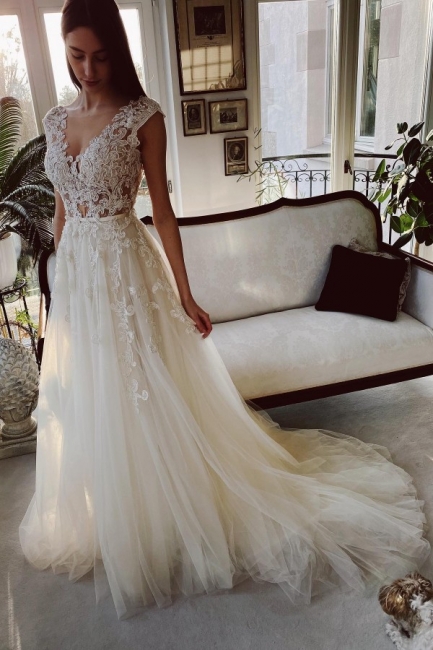 Robe de mariée A-ligne avec dentelle achat en ligne pas cher