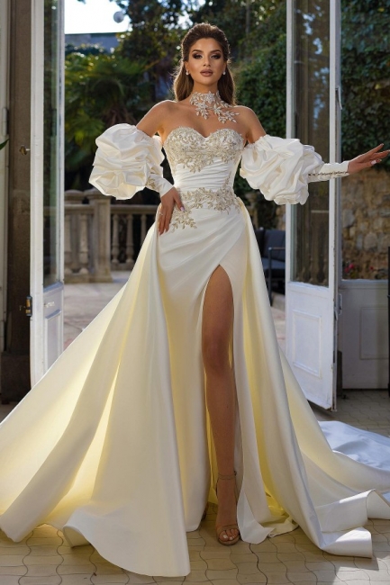 Robe de mariée unique en satin avec dentelle haute gammes populaire