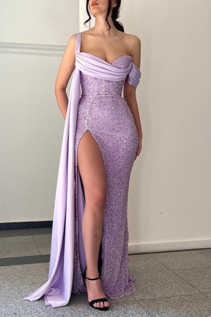 Robe de soirée longue en paillettes violet magnifique élégante