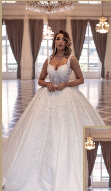 Robe de mariée princesse dentelles à bretelles unique haute gamme