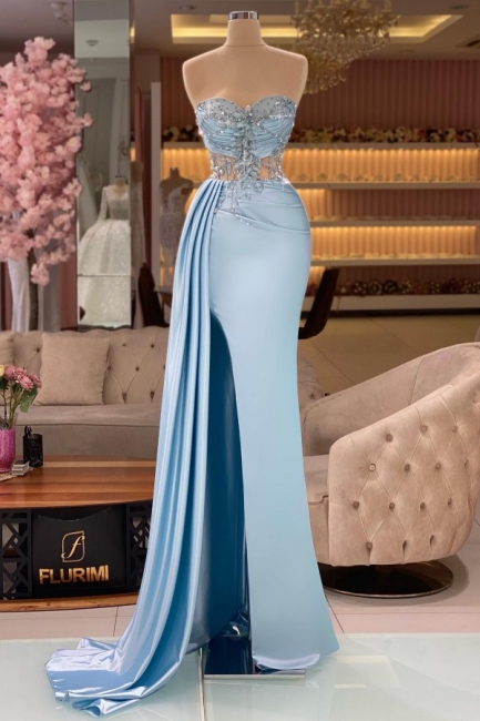 Robe de soirée longue bustier avec perles chic pas cher