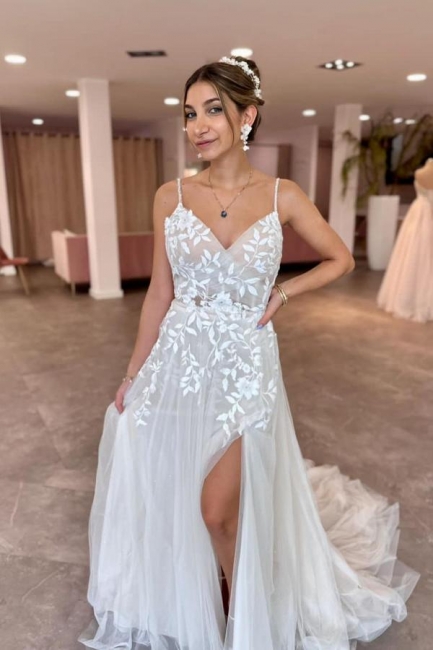 Robe de mariée simple blanche avec dentelle bon marché