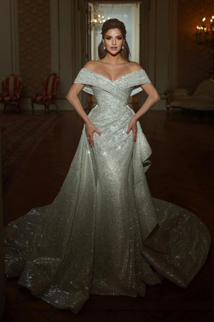 Robe de mariée sirène de luxe princesse en paillettes chic et luxueuse