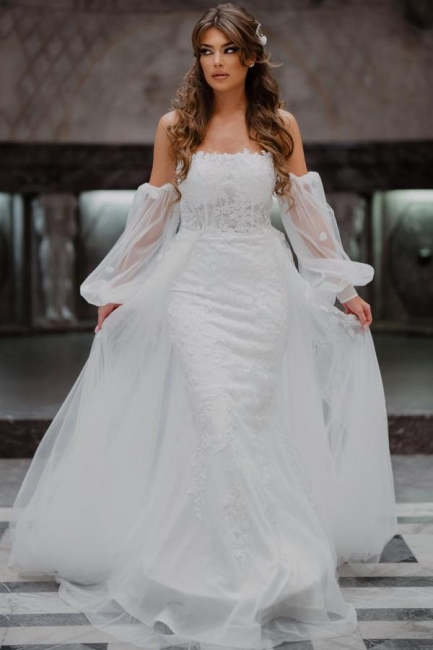 Robe de mariée ligne-A dentelle simple blanche élégante