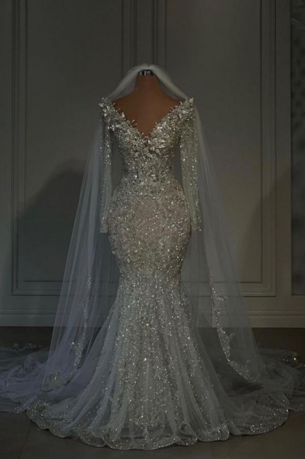 Robes de mariée de créateurs à paillettes | Robes de mariée sirène avec manches