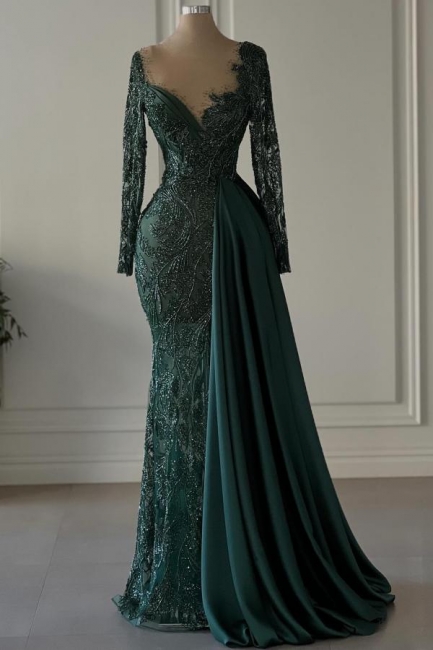 Robes De Soirée De Créateurs Longues Vert Foncé | Robes de bal en dentelle avec manches