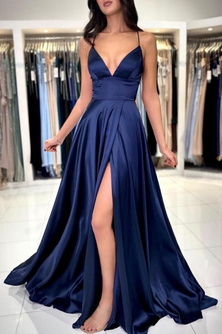 Robes de soirée bleu marine simples | Robes de bal longues pas cher