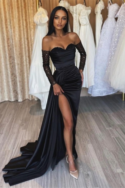 Belles robes de soirée longues noires | Robes de bal avec manches