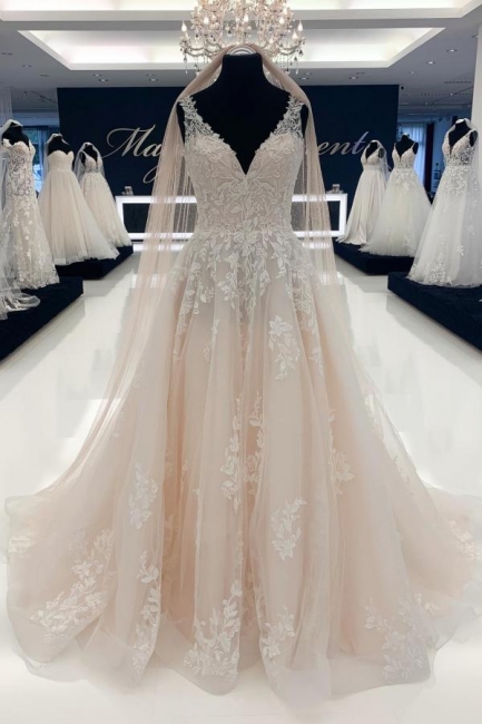 Robes de mariée élégantes avec dentelle | Robes de mariée en tulle Ligne A