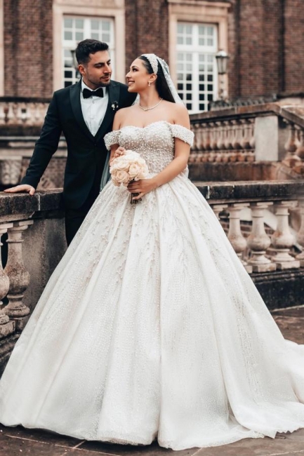 Robes de mariée extravagantes princesse | Robes de mariée en dentelle avec des paillettes