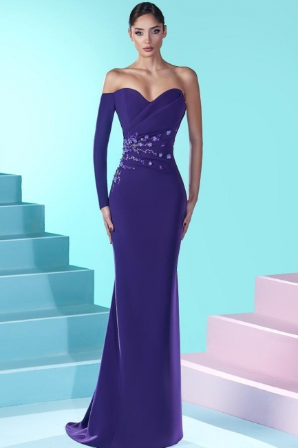 Robe de soirée violette avec manches | Robes de bal longues à paillettes