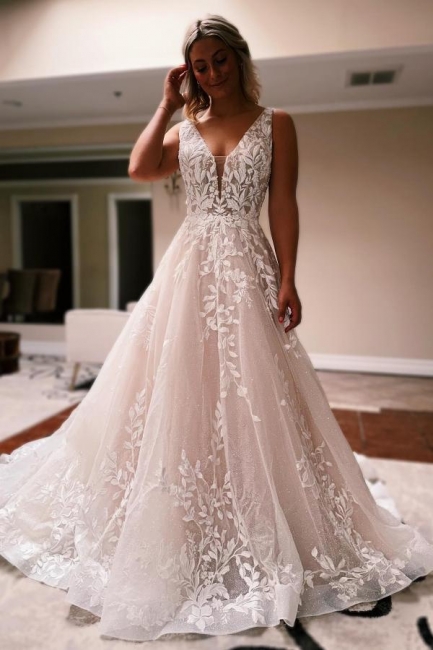 Robes de mariée sexy Une ligne de dentelle | Robes de mariée crème à paillettes