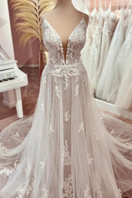 Robes de mariée élégantes boho | Robes de mariée Une ligne dentelle