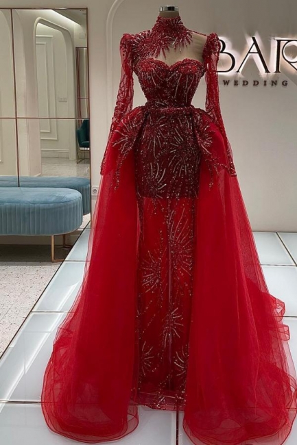 Robes de soirée luxueuses longues rouges | Robes de bal en dentelle avec paillettes