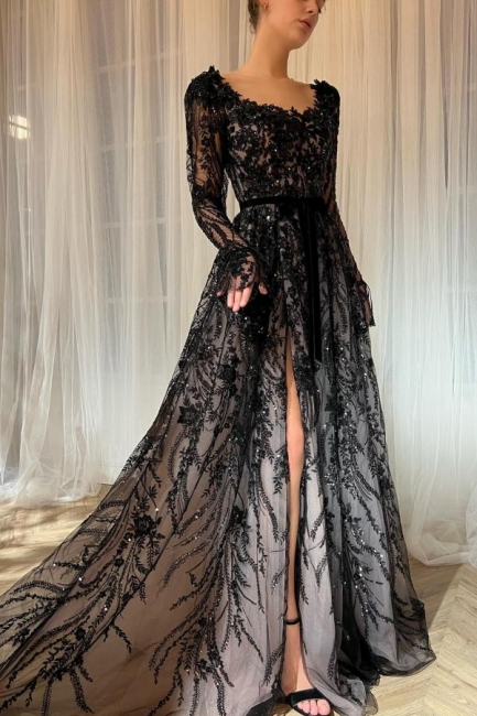 Robes de mariée noires à paillettes | Robes de mariée Une ligne dentelle