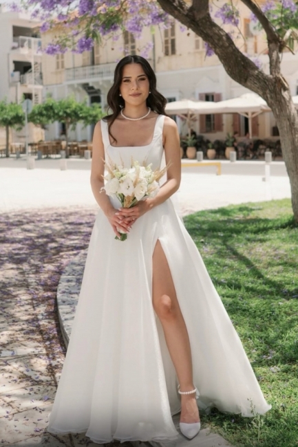 Robes de mariée simples longues | Robes de mariée en satin pas cher