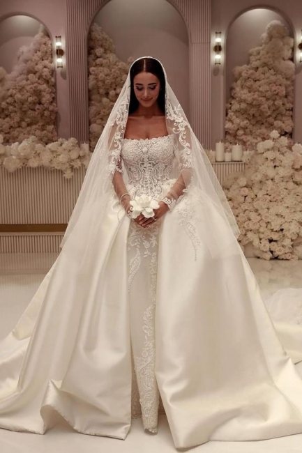 Robes de mariée extravagantes satin | Robes de mariée Une ligne dentelle