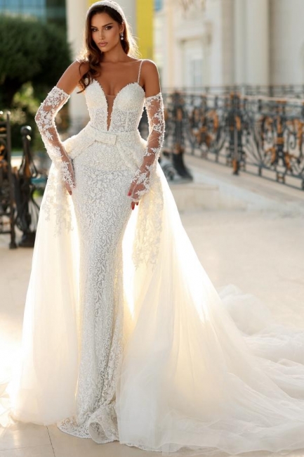 Robe de mariée élégante longue | Robe de mariée simple avec dentelle