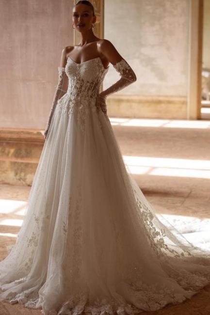 Robe de mariée A-ligne | Robe de mariée en dentelle et tulle