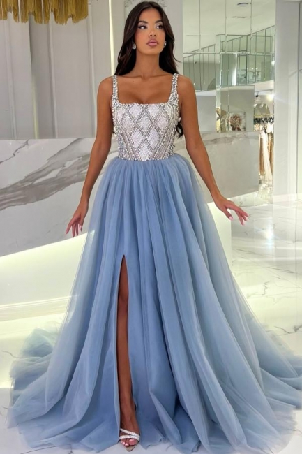 Magnifique robe de bal longue bleue | Robes de soirée en tulle