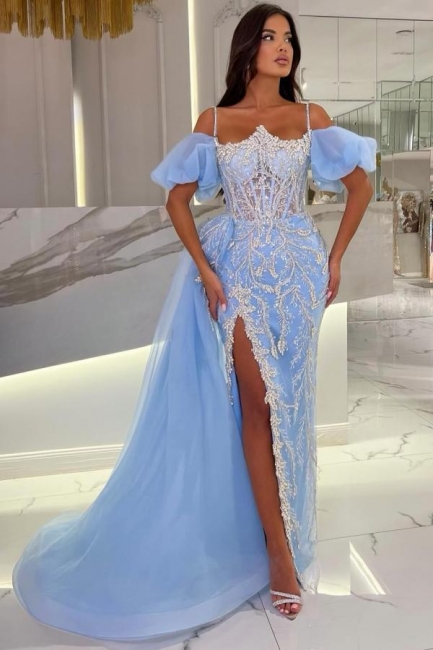 Robe de bal de créateur bleue | Robes de soirée à paillettes