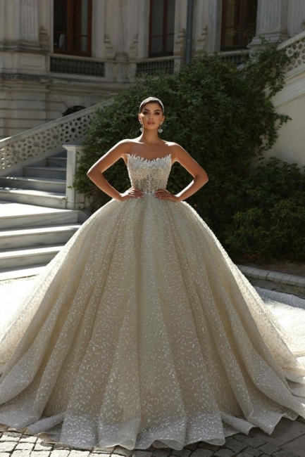 Robes de mariée extravagantes princesse | Robes de mariée en dentelle pailletée