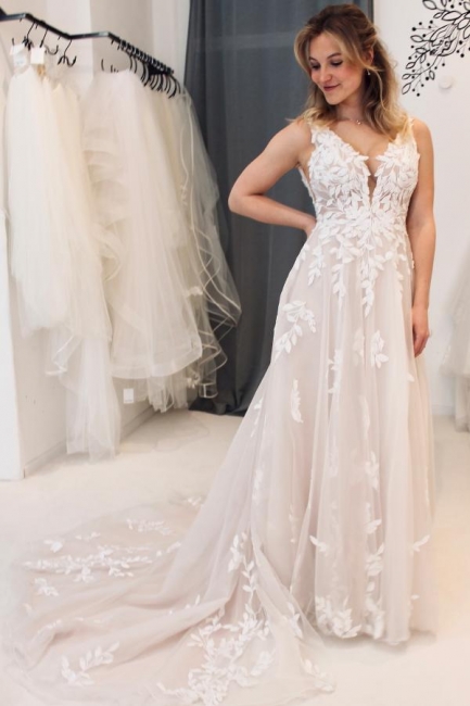 Belles robes de mariée avec dentelle | Robe de mariée longue dos nu