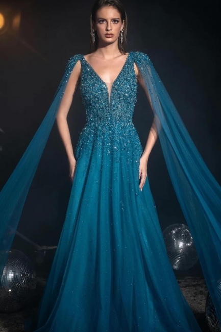 Belles robes de soirée bleu mer robes de bal paillettes longues