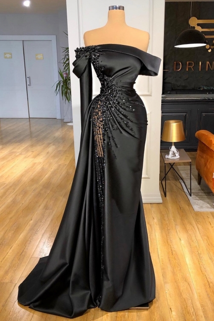 Robes de soirée chics avec des robes de bal à paillettes noires avec manches