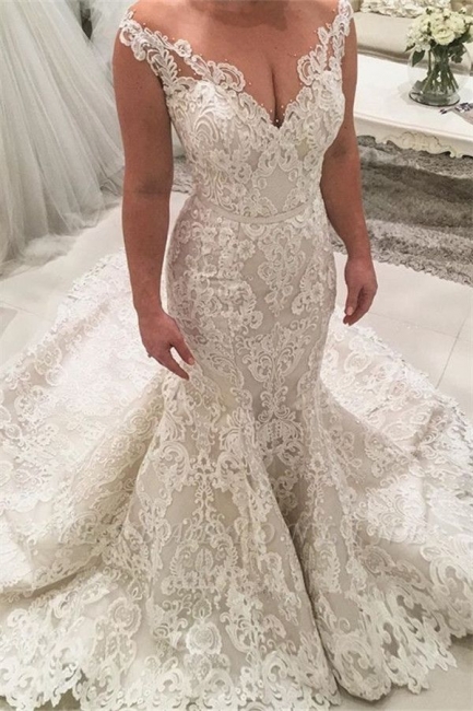 Robe de mariée sirène décolleté V | Robes de mariée avec dentelle