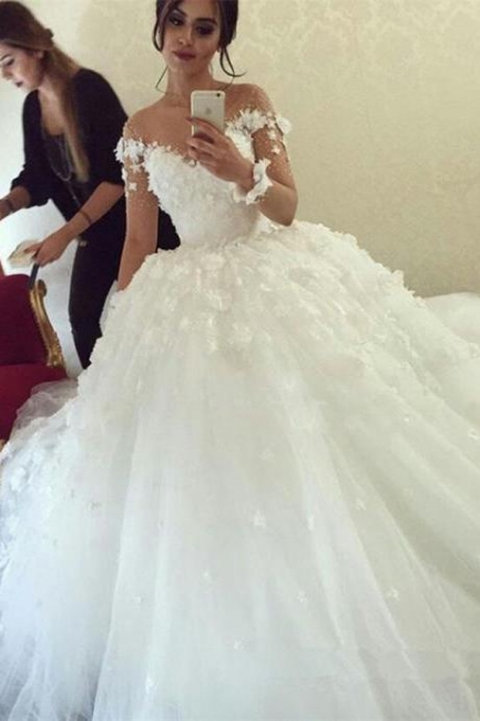 Robes de mariée princesse 2023 avec Appliques fleuries chic