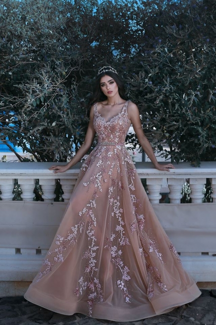 Forme Princesse Longueur ras du sol Bretelles spaghetti Tulle Robes de bal 2021 avec Appliques